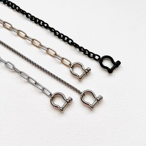 Chunky Minimalist Industrial Black Silver U Shape Lock charm necklace 16”